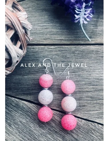 Κόσμημα σκουλαρίκια από πέτρες Αχάτη σε ροζ και πέτρες Αιματίτη σε ασημί χρώμα Candies