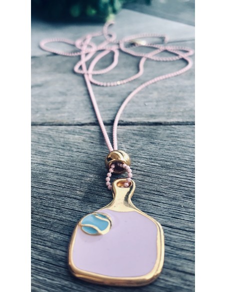 Χειροποίητο κόσμημα κολιέ ροζ ρακέτα Racket σε αλυσίδα