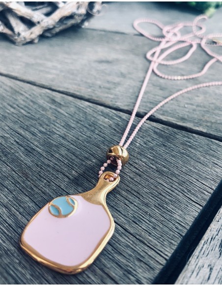 Χειροποίητο κόσμημα κολιέ ροζ ρακέτα Racket σε αλυσίδα