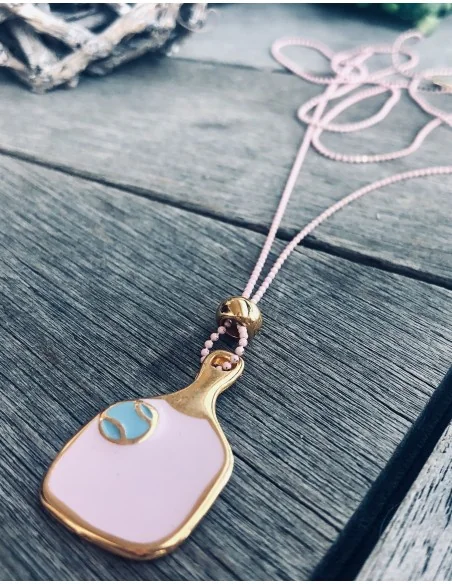 Χειροποίητο κόσμημα κολιέ ροζ ρακέτα Racket σε αλυσίδα