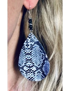 Σκουλαρίκια με στοιχείο σε σχήμα σταγόνας από τεχνόδερμα σε γκρι μωβ αποχρώσεις και όψη φιδιού και πέτρες αιματίτη Purple Snake