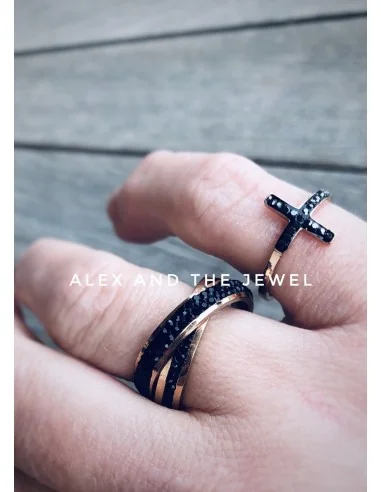 Δαχτυλίδι σεβαλιέ Σταυρός με μαύρα κρύσταλλα Τσεχίας