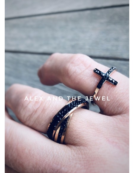 Δαχτυλίδι σεβαλιέ Σταυρός με μαύρα κρύσταλλα Τσεχίας