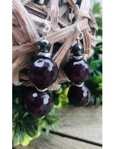 Κόσμημα σκουλαρίκια από πέτρες Αχάτη σε μπορντώ χρώμα, πέτρες αιματίτη σε ασημί χρώμα και γάντζους από ασήμι 925 Santorini 2