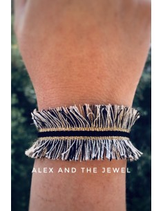 Χειροποίητο γυναικείο κόσμημα βραχιόλι από τρέσα με κρόσσια σε γκρι, μαύρο και χρυσό Kenya 2