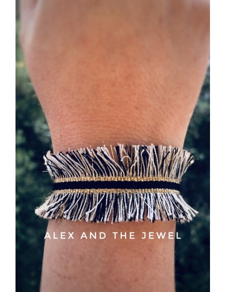 Χειροποίητο γυναικείο κόσμημα βραχιόλι από τρέσα με κρόσσια σε γκρι, μαύρο και χρυσό Kenya