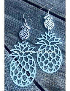 Κόσμημα σκουλαρίκια από διάτρητο βεραμάν στοιχείο ανανά και μεταλλικό ασημί στοιχείο ανανά Pin up girl 2