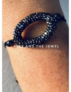 Χειροποίητο βραχιόλι με οβάλ διάτρητο κεντρικό στοιχείο στολισμένο με πέτρες μαρκασίτη Kassiani 2