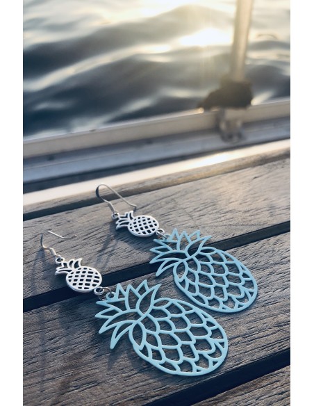 Κόσμημα σκουλαρίκια από διάτρητο βεραμάν στοιχείο ανανά και μεταλλικό ασημί στοιχείο ανανά Pin up girl