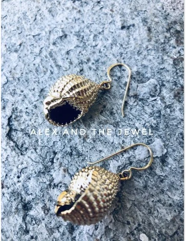 Κόσμημα σκουλαρίκια με επιχρυσωμένο φυσικό κοχύλι σε γάντζους από ασήμι 925 επιχρυσωμένο Thais