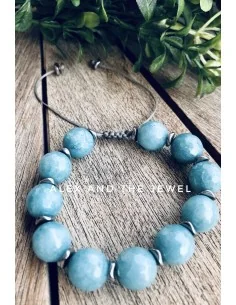 Χειροποίητο βραχιόλι με ημιπολύτιμες πέτρες Αχάτη σε τιρκουάζ ανοικτό και πέτρες αιματίτη σε ασημί Hawaii 2