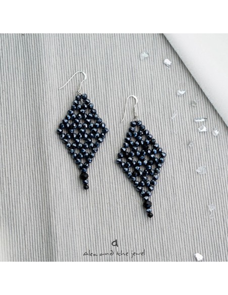 Χειροποίητα γυναικεία σκουλαρίκια ρόμβος με κρύσταλλα Elpis