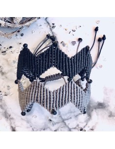 Χειροποίητο γυναικείο διπλό κόσμημα βραχιόλι macrame σε γκρι και μαύρο  Together 2