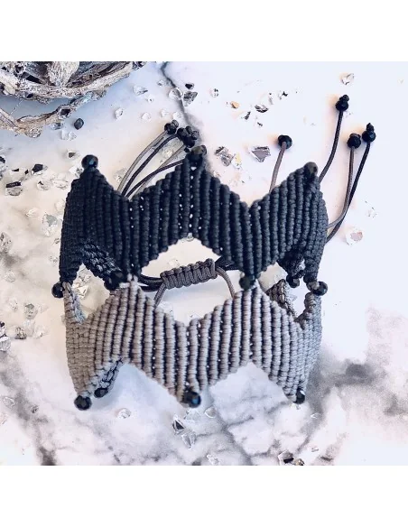 Χειροποίητο γυναικείο διπλό κόσμημα βραχιόλι macrame σε γκρι και μαύρο Together