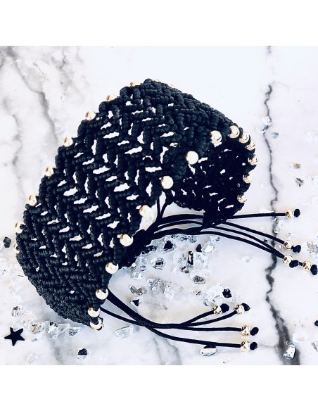 Χειροποίητο γυναικείο μαύρο βραχιόλι μακραμέ Madeleine