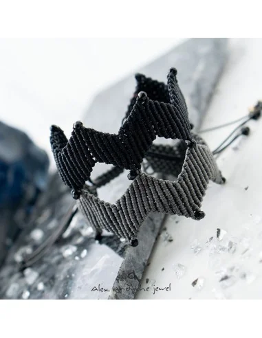 Χειροποίητο γυναικείο διπλό κόσμημα βραχιόλι macrame σε γκρι και μαύρο Together