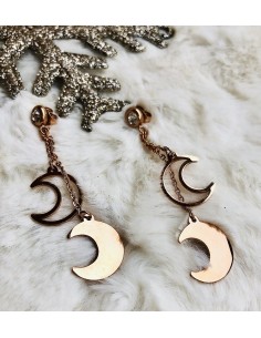 Χειροποίητο γυναικείο κόσμημα κρεμαστά σκουλαρίκια φεγγάρια σε ροζ χρυσό Celestial