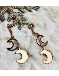 Χειροποίητο γυναικείο κόσμημα κρεμαστά σκουλαρίκια φεγγάρια σε ροζ χρυσό Celestial