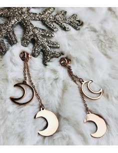 Χειροποίητο γυναικείο κόσμημα κρεμαστά σκουλαρίκια φεγγάρια σε ροζ χρυσό Celestial 2