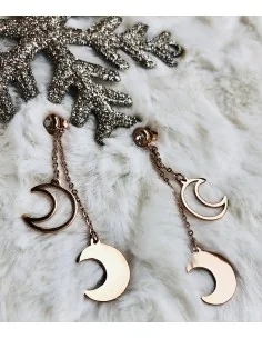 Χειροποίητο γυναικείο κόσμημα κρεμαστά σκουλαρίκια φεγγάρια σε ροζ χρυσό Celestial 2