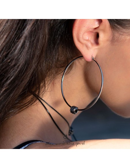 Χειροποίητο γυναικείο κόσμημα σκουλαρίκια κρίκοι από ατσάλι με ροδέλα Adelina