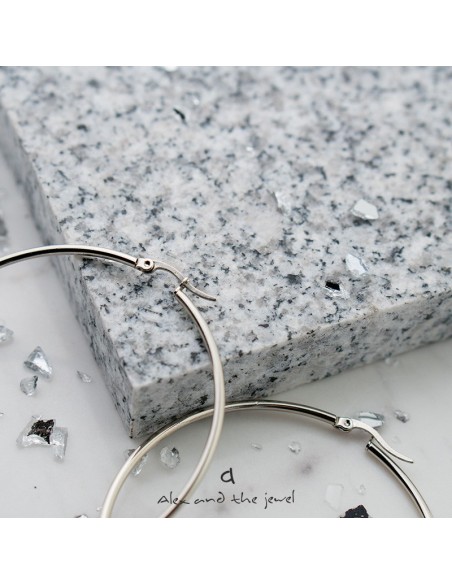 Χειροποίητο γυναικείο κόσμημα σκουλαρίκια κρίκοι από ατσάλι με ροδέλα Adelina