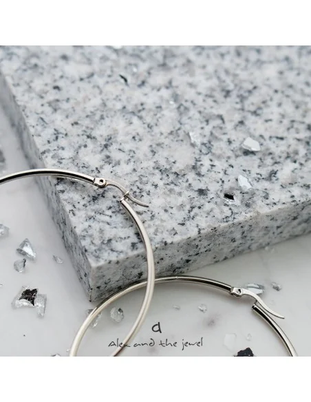 Χειροποίητο γυναικείο κόσμημα σκουλαρίκια κρίκοι από ατσάλι με ροδέλα Adelina