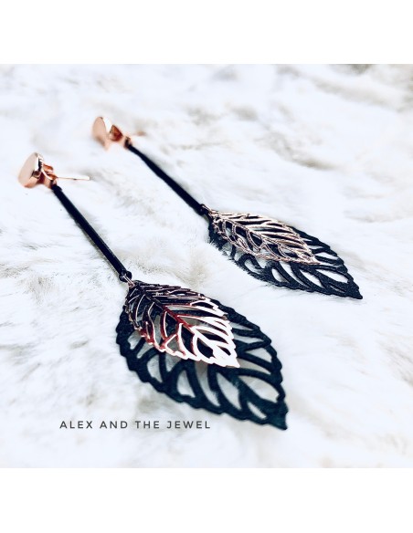 Χειροποίητo κόσμημα γυναικεία σκουλαρίκια φύλλο από ασήμι 925 Domi