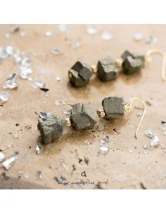 Χειροποίητο κόσμημα γυναικεία σκουλαρίκια από πέτρες Σιδηροπυρίτη και Αιματίτη Peru