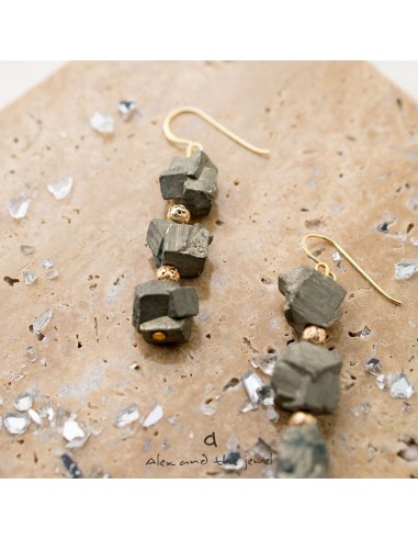 Χειροποίητο κόσμημα γυναικεία σκουλαρίκια από πέτρες Σιδηροπυρίτη και Αιματίτη Peru