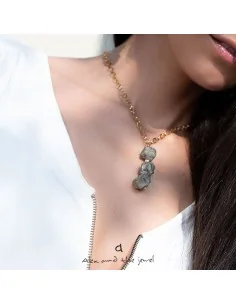 Χειροποίητο γυναικείο κολιέ με πέτρες Σιδηροπυρίτη σε αλυσίδα από ατσάλι Peru 2