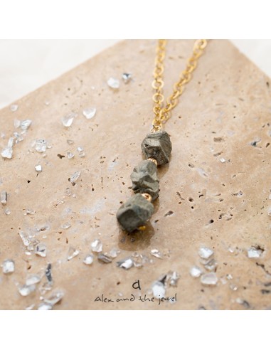 Χειροποίητο γυναικείο κολιέ με πέτρες Σιδηροπυρίτη σε αλυσίδα από ατσάλι Peru