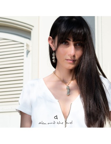 Χειροποίητο γυναικείο κολιέ με πέτρες Σιδηροπυρίτη σε αλυσίδα από ατσάλι Peru