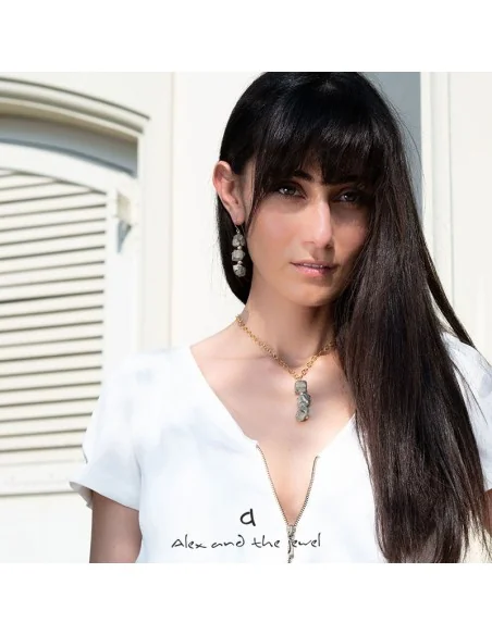 Χειροποίητο γυναικείο κολιέ με πέτρες Σιδηροπυρίτη σε αλυσίδα από ατσάλι Peru