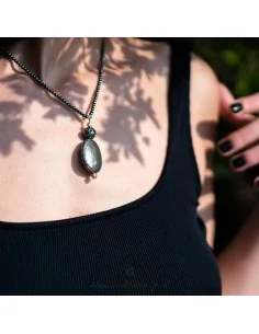 Χειροποίητο γυναικείο κολιέ με κετρικό στοιχείο Σιδυροπυρίτη, πέτρα λάβας και διακοσμητικές μπίλιες στην αλυσίδα Visanto 2