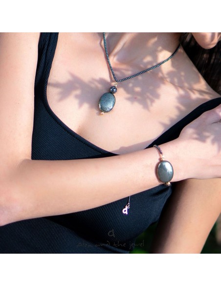 Χειροποίητο γυναικείο βραχιόλι με πέτρα Σιδηροπυρίτη και πέτρες Αιματίτη Visanto