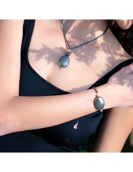 Χειροποίητο γυναικείο βραχιόλι με πέτρα Σιδηροπυρίτη και πέτρες Αιματίτη Visanto