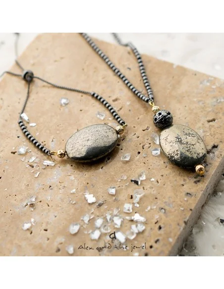 Χειροποίητο γυναικείο βραχιόλι με πέτρα Σιδηροπυρίτη και πέτρες Αιματίτη Visanto