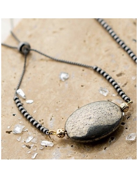 Χειροποίητο γυναικείο βραχιόλι με πέτρα Σιδηροπυρίτη και πέτρες Αιματίτη Visanto