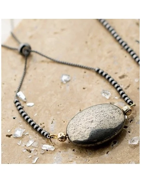 Χειροποίητο γυναικείο βραχιόλι με πέτρα Σιδηροπυρίτη και πέτρες Αιματίτη Visanto