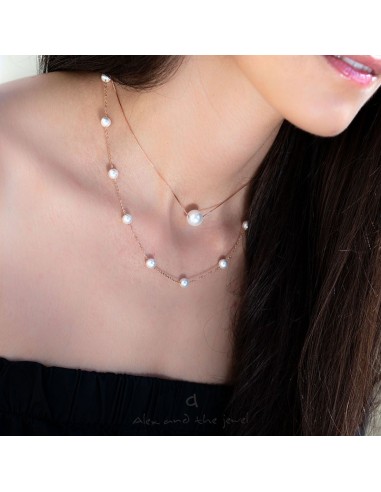 Γυναικείο κολιέ με κεντρικό στοιχείο πέρλα σε ασημένια αλυσίδα  Cannes
