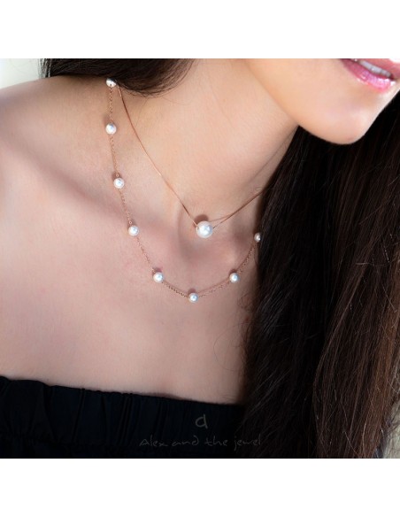 Γυναικείο κολιέ με κεντρικό στοιχείο πέρλα σε ασημένια αλυσίδα  Cannes