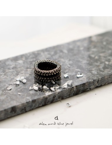 Χειροποίητο δαχτυλίδι με Ιαπωνικές χάντρες Miyuki σε μαύρο και ασημί  Olympus