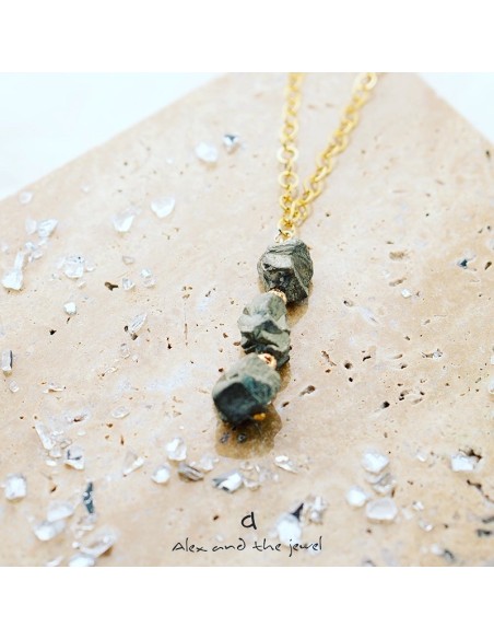 Χειροποίητο γυναικείο σετ κοσμημάτων κολιέ και σκουλαρίκια από πέτρα Σιδηροπυρίτη και Λάβας Peru