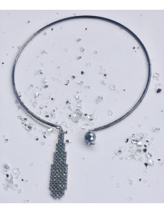 Χειροποίητο γυναικείο κολιέ choker από ατσάλι, κρεμαστή πέτρα Αιματίτη και στοιχείο με στρας Arizona 2