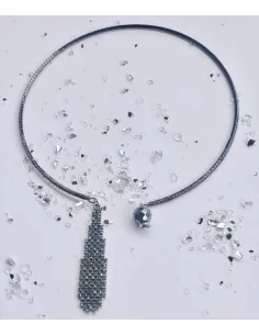 Χειροποίητο γυναικείο κολιέ choker από ατσάλι, κρεμαστή πέτρα Αιματίτη και στοιχείο με στρας Arizona 2