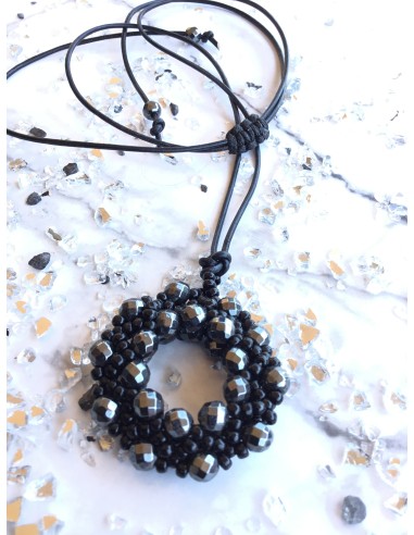 Χειροποίητο γυναικείο κόσμημα κολιέ με χάντρες Miyuki και πέτρες αιματίτη Bruges
