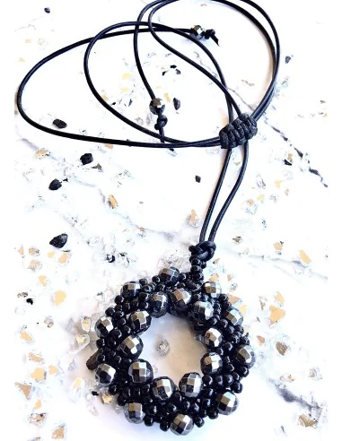Χειροποίητο γυναικείο κόσμημα κολιέ με χάντρες Miyuki και πέτρες αιματίτη Bruges