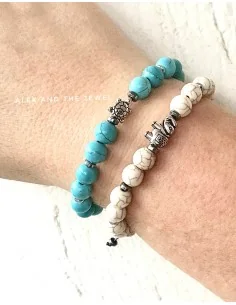 Χειροποίητο γυναικείο βραχιόλι με πέτρες Χαολίτη σε γαλάζιο και στοιχείο χελώνα Turtle 2