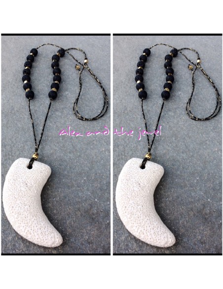 Χειροποίητο γυναικείο κολιέ δόντι από πέτρα λάβας Silva